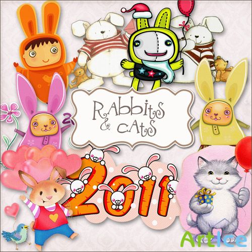 Scrap Set - Rabbits and Cats PNG Files