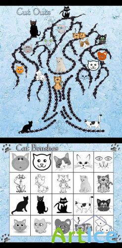 20 Cat Photoshop Brushes plus Cutouts