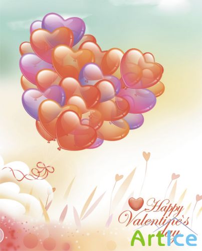 PSD Source - Backgrounds - Ballons of Hearts For Valentines Day