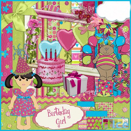 Scrap Set - Birthday Girl PNG and JPG Files