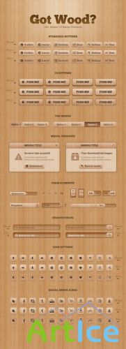 Got Wood UI Design Elements PSD Template