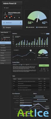 Dark Admin Panel UI Kit PSD Template