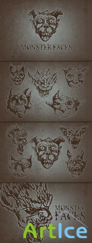 WeGraphics - Hand Drawn Monster Faces Vector Set