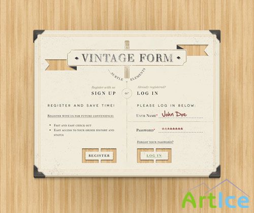 Pixeden - Vintage Sign Up Login Form Psd