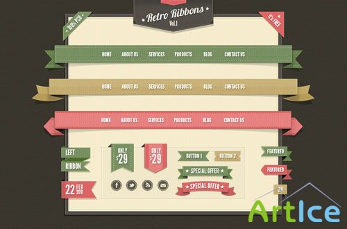 Pixeden - Retro Web Ribbons Vintage Psd Pack