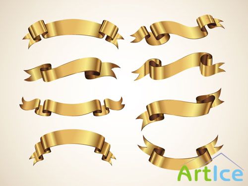 Pixeden - Golden Decorative Vector Ribbons Set