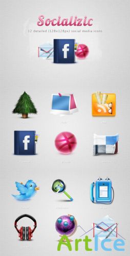 WeGraphics - Socializic, detailed social media icons