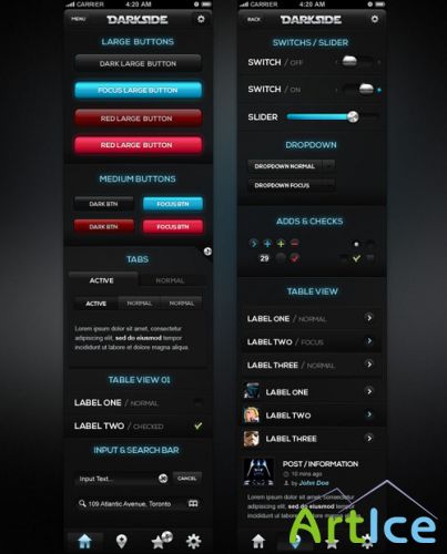 Pixeden - Darkside iPhone App UI Kit Psd
