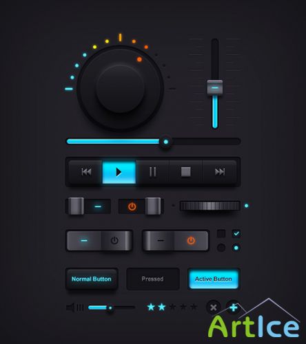 Dark Music UI Elements (PSD)