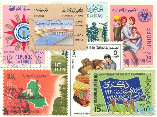 Set of old Iraqi stamps.PSD