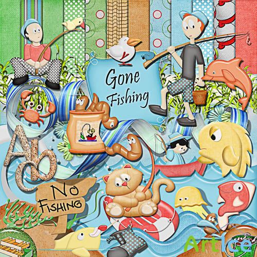 Scrap Set - Gone Fishing PNG and JPG Files