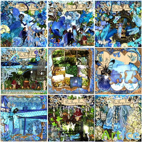 Scrap Set - Blue Faery Kisses PNG and JPG Files