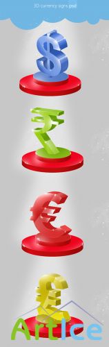 Beautiful 3D Currency Signs PSD