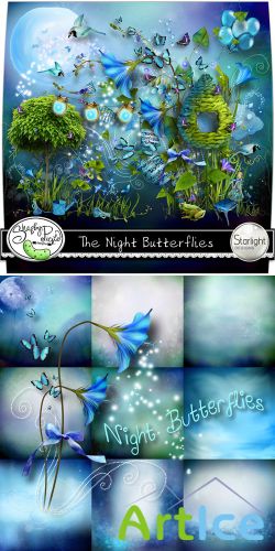 Scrap Set - Night Butterflies PNG and JPG Files