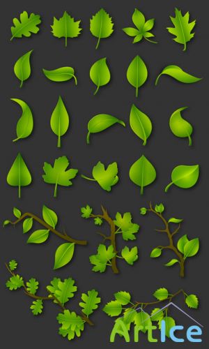 Designtnt - Green Leaves Vector Set 1