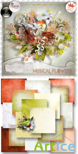 Scrap Set - Musical Flowers PNG and JPG Files