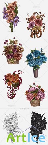 Vector Floral Bouquets Set 1