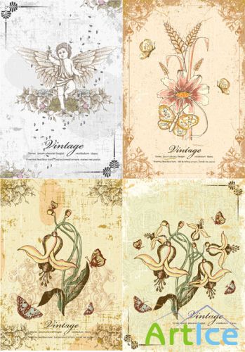 Vintage Floral Vector Frames Set 1