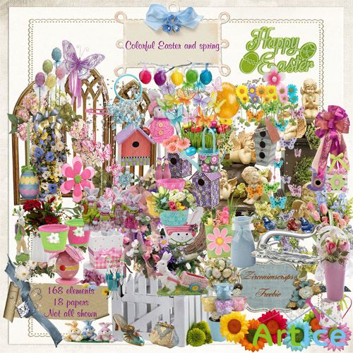 Scrap Set - Colorful Easter and Spring PNG and JPG Files