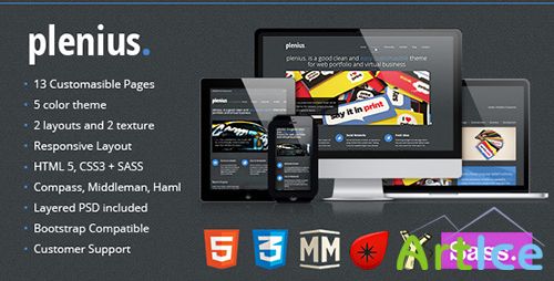 ThemeForest - Plenius - Responsive HTML Template, Haml/SASS - RIP