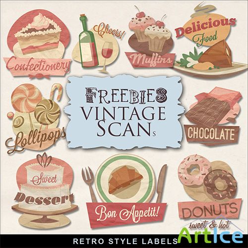 Scrap-kit - Retro Style Labels - Sweets and Desserts PNG Images