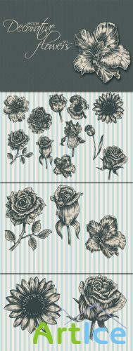 Designtnt - Decorative Flowers Vector Set 1