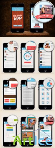 Retro App UI Kit PSD