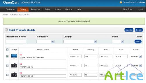 Quick Products Update v2.0 - Extension for OpenCart v1.5.x.x , 1.4.x.x