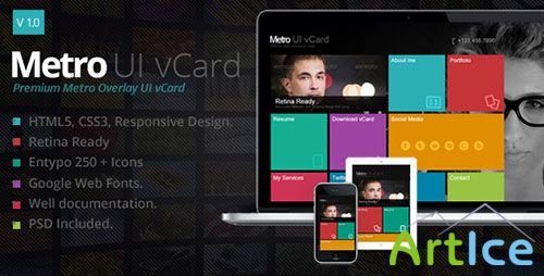 ThemeForest - Metro Overlay Responsive vCard -Metro UI vCard - RIP