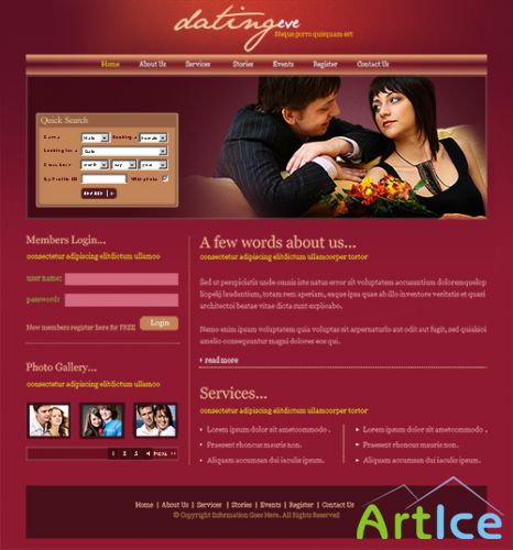 DreamTemplate - Dating Eve CSS Template - 6602