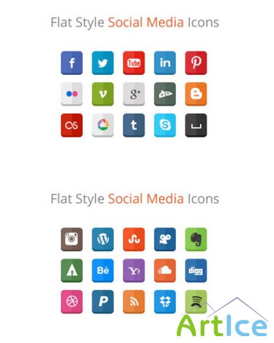 WeGraphics - 30 Flat Style Social Media Icons