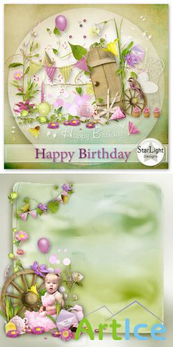 Scrap Set - Happy Birthday PNG and JPG Files