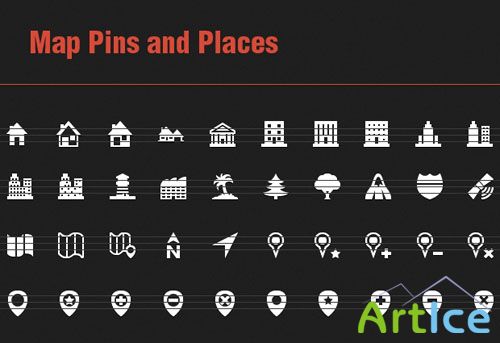 40 Vector Icons with Map Pins and Places