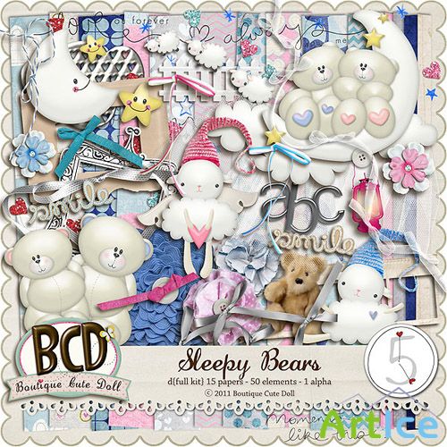 Scrap Set - Sleepy Bears PNG and JPG Files