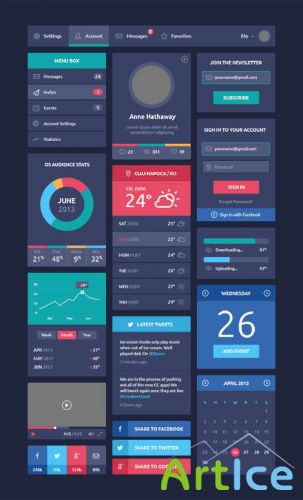 PSD Web Design - Flat Design UI Components