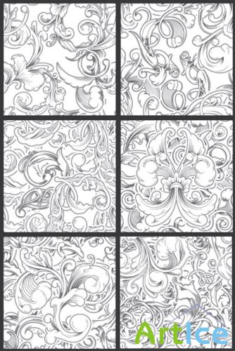 Seamless Vector Patterns Floral Chaos Engraved Set 62