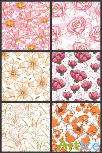 Seamless Vector Patterns Floral Watercolor Set 66