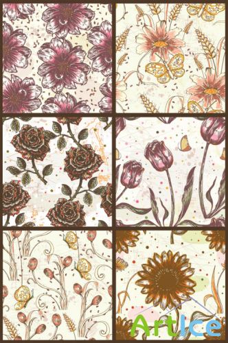 Seamless Vector Patterns Floral Print Set 68