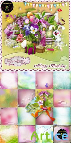 Scrap Kit - Happy Birthday PNG and JPG Files