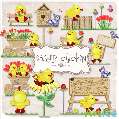 Scrap Set - Easter Chicken PNG Files