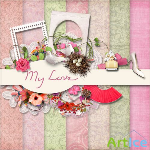 Scrap Kit - My Love PNG and JPG Files