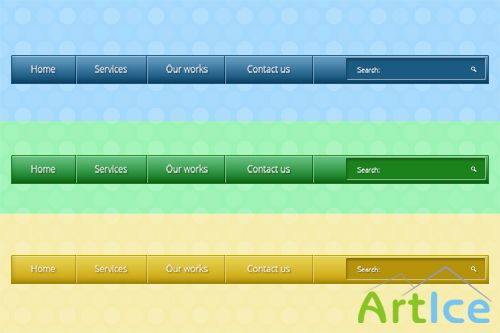 PSD Web Design - Colorful menu - Blue, Yellow, Green