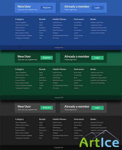 PSD Web Design - Beautiful Footer - Blue, Black, Green