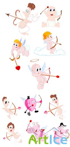 Valentine Cupid Characters Vector Set 1