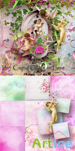 Scrap Set - Cupid Falling in Love PNG and JPG Files