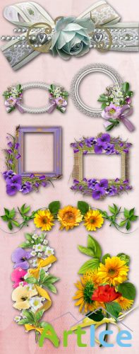 Set of Elements for Design Photo Books and Photo frames Flower