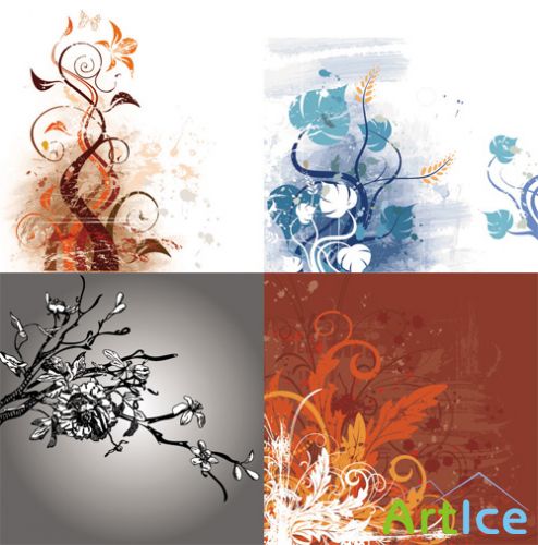 Vector Grunge Floral Backgrounds