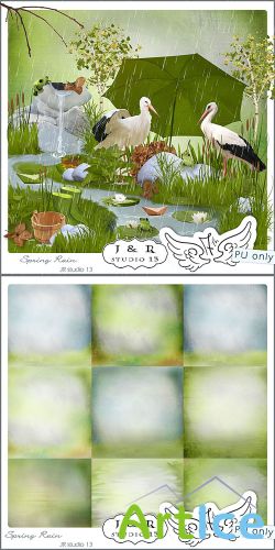 Scrap Set - Spring Rain PNG and JPG Files