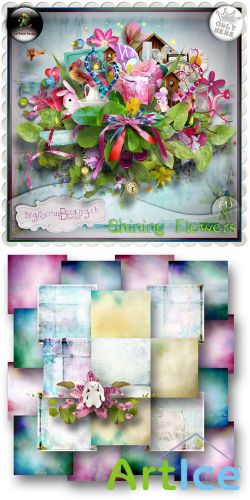 Scrap Set - Shining Flowers PNG and JPG Files