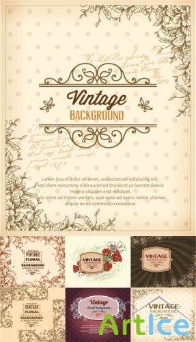 Vintage Floral Vector Illystrations Set 2